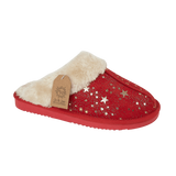 Tiggi Ladies Star Print Fleece Lined Mule Slippers Red