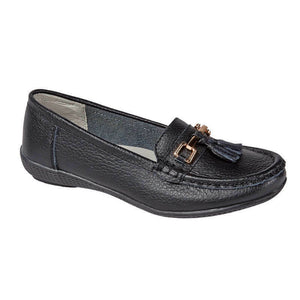 Nautical Ladies Leather Tassel Loafers Moccasin Shoes Black