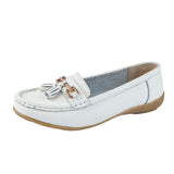 Nautical Wide Fit Series Ladies Leather Tassel Loafers Moccasin Shoes White