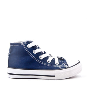 James Kids High Top Lace Canvas Trainers Navy Blue