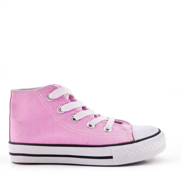 James Kids High Top Lace Up Canvas Trainers Pink