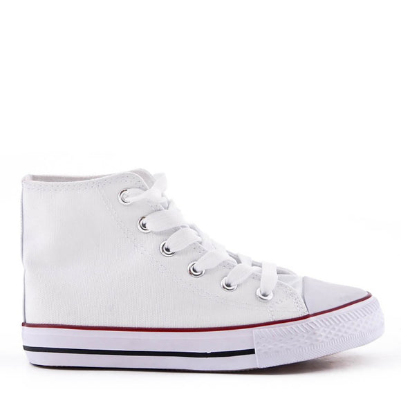 James Kids High Top Lace Up Canvas Trainers White