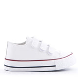 James Kids Triple Strap Low Top Faux Leather Trainers White