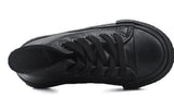 James Kids High Top Lace Faux Leather Trainers Black School Shoes