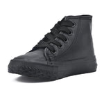 James Kids High Top Lace Faux Leather Trainers Black School Shoes