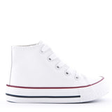 James Kids High Top Lace Faux Leather Trainers White School Shoes