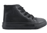 James Kids High Top Lace Faux Leather Trainers Black School Shoes