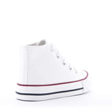 James Kids High Top Lace Faux Leather Trainers White School Shoes