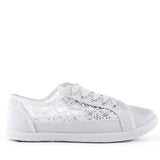 Jazzy Lace Crochet Embroidered Ladies Canvas Trainers White