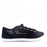 Jazzy Lace Crochet Embroidered Ladies Canvas Trainers Black