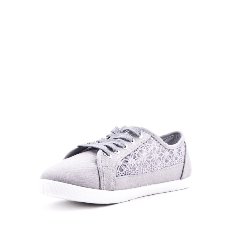 Jazzy Lace Crochet Embroidered Ladies Canvas Trainers Grey