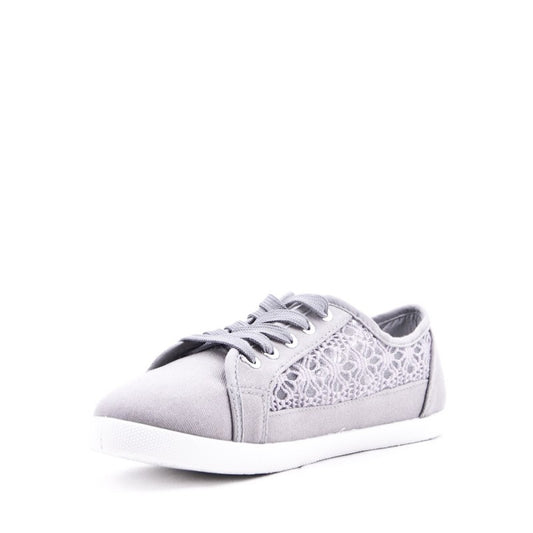 Jazzy Lace Crochet Embroidered Ladies Canvas Trainers Grey