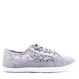 Jazzy Lace Crochet Embroidered Ladies Canvas Trainers Grey