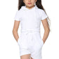 Harmony Girls Hooded Crop Top Kids Plain Summer Short Tracksuit Set Sage White