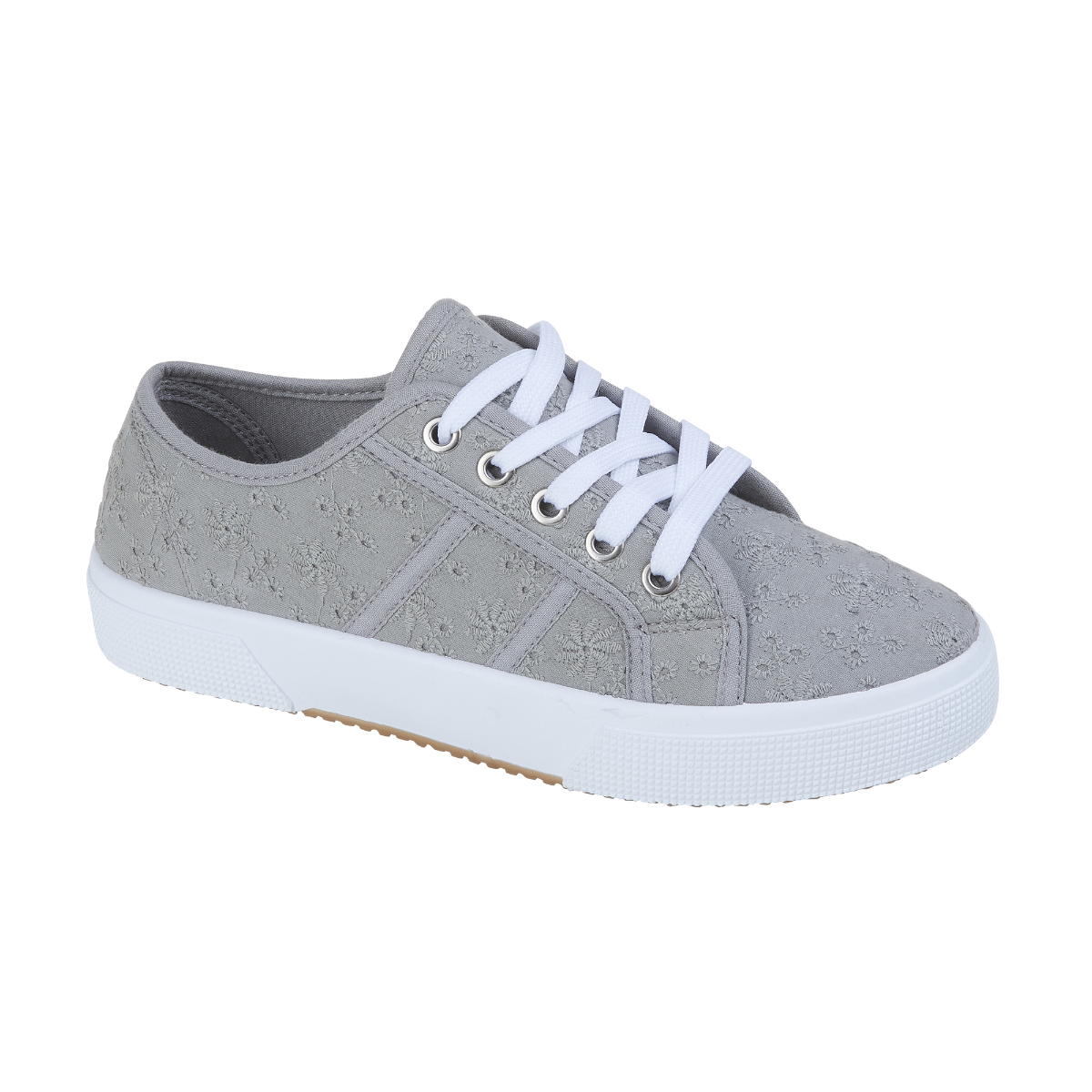 ZANDRA Ladies lace up canvasbroiderie anglaise Grey Floral Shoes Trainers Sneakers