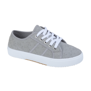 ZANDRA Ladies lace up canvasbroiderie anglaise Grey Floral Shoes Trainers Sneakers